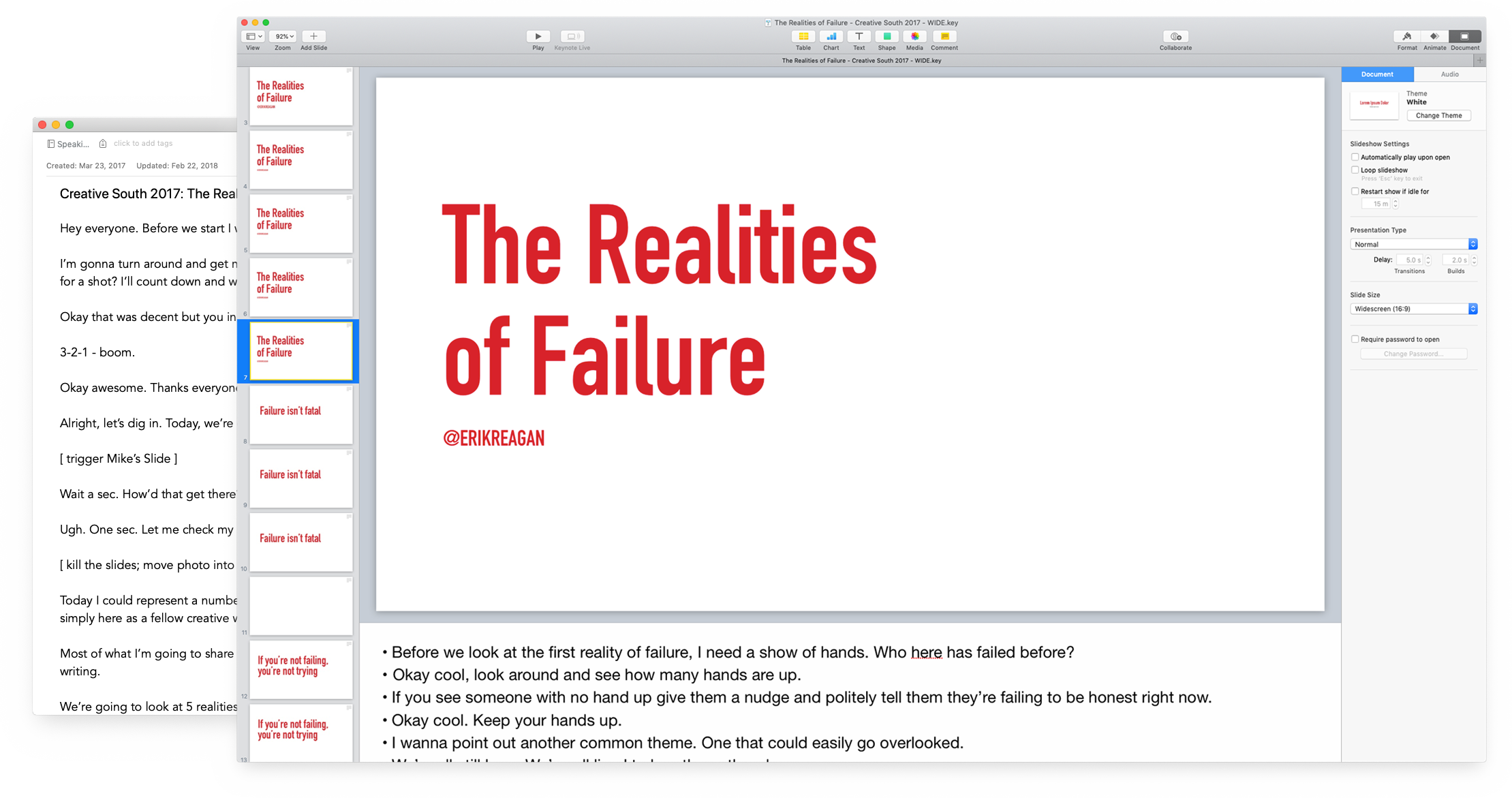 Screenshot of my talk notes and slides in progress