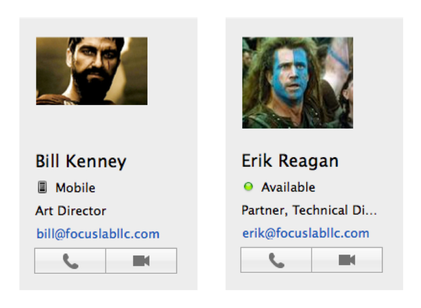 Screenshot of Bill and Erik's profiles in our chat application, HipChat